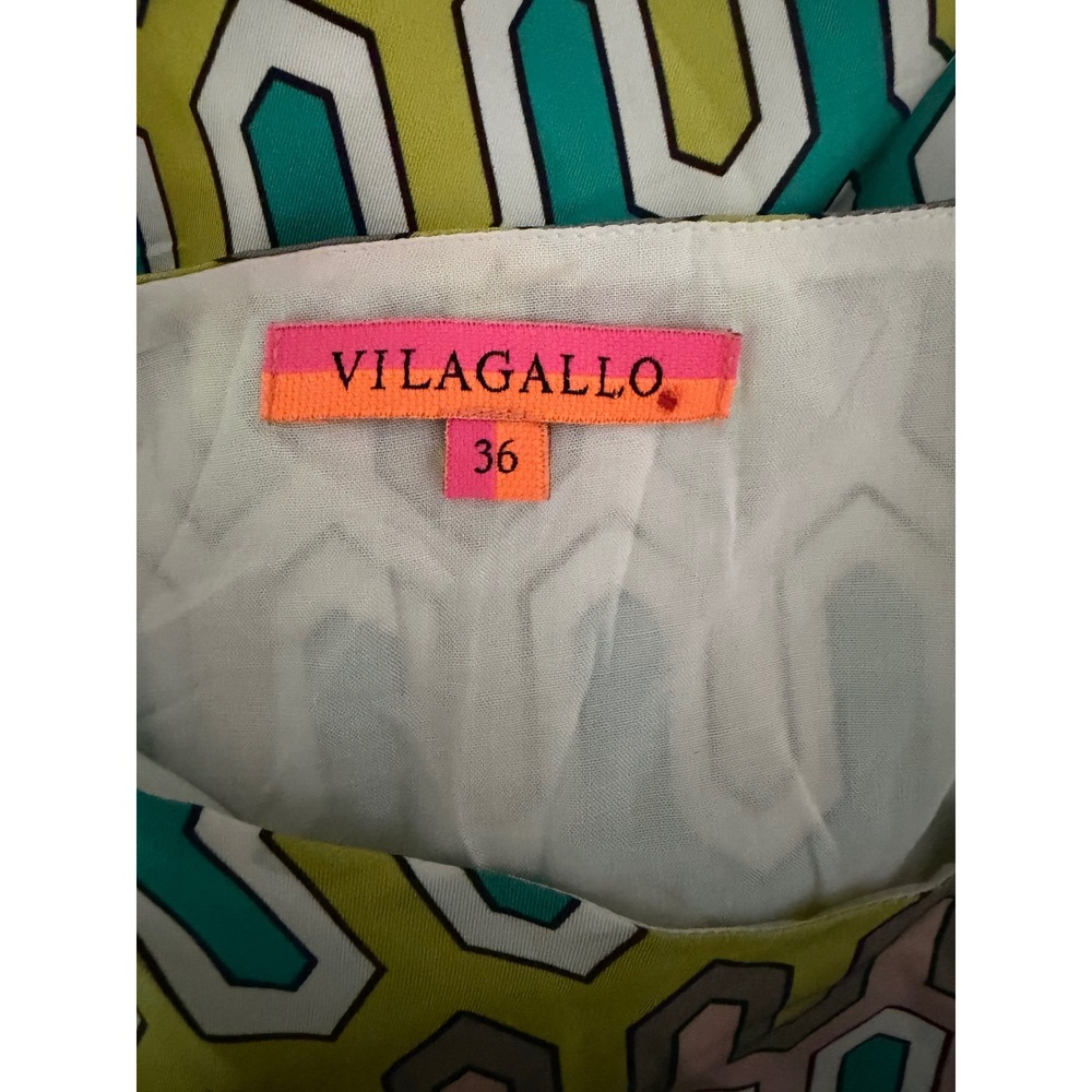 Vilagallo Silk Maxi Slip Dress Geometric Print Multi Color Braided Straps 36 - Picture 3 of 8